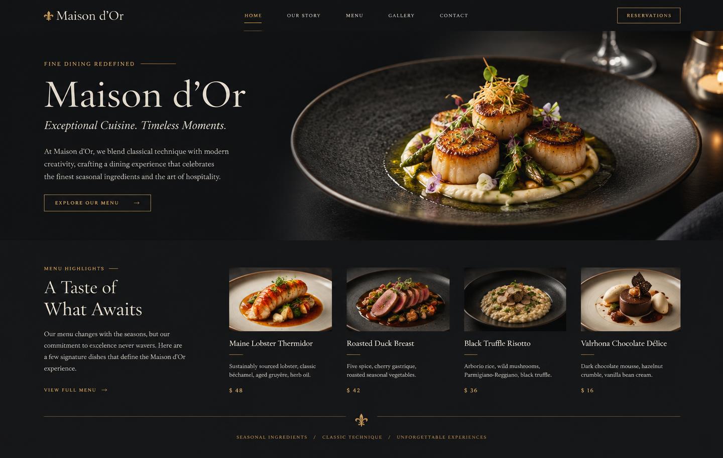 Website design for Maison d'Or